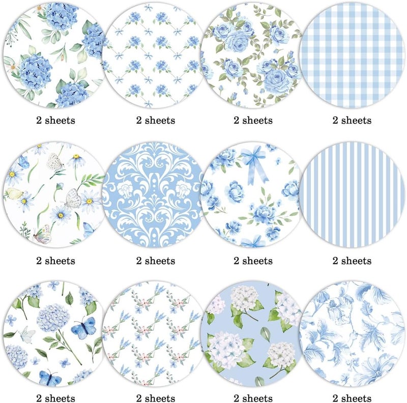 WLXTREE Blue Floral Scrapbook Paper, 24 Sheets Double Sided, Hydrangea Flowers Decorative Cardstock Patterned Paper for Card Making, Photo Album, Journal, DIY Craft - Image 3